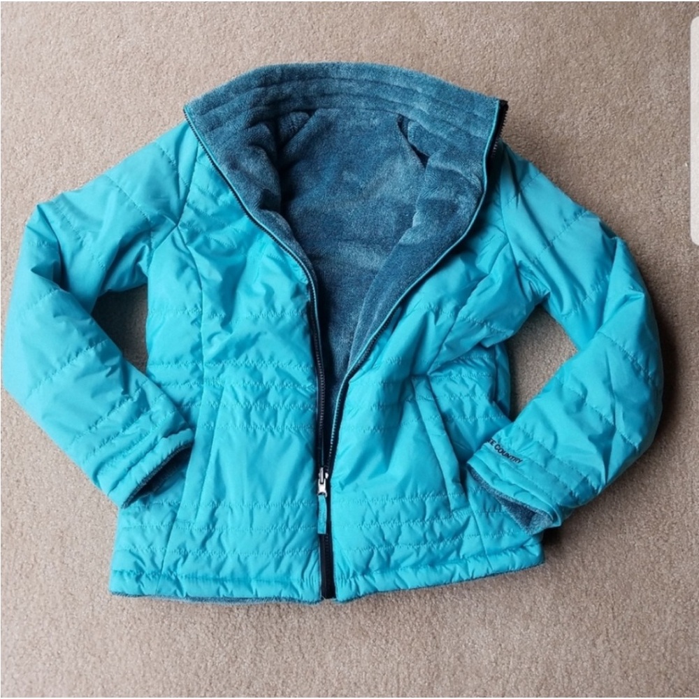 Free Country Reversible Fleece Lined Pastel Green Puffer Jacket Like NEW